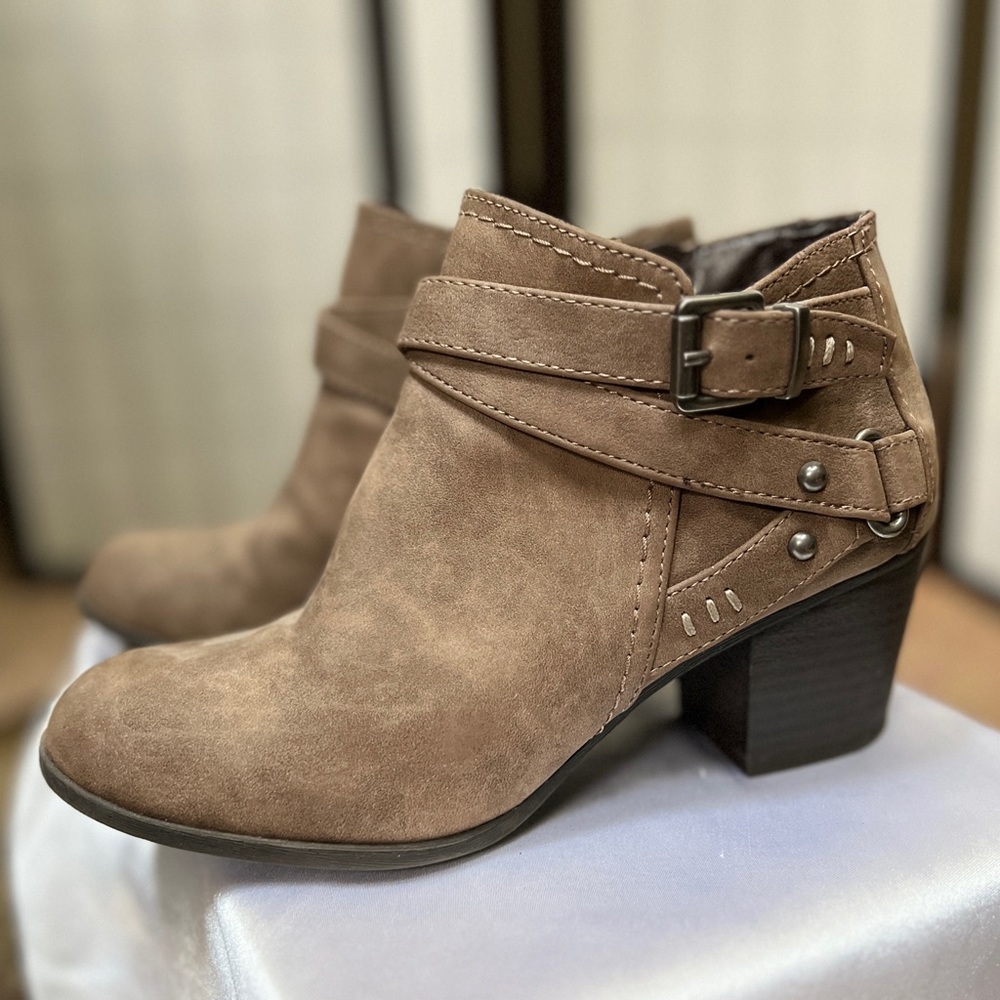 Brown Leather Ankle Boots with Buckle Detail
